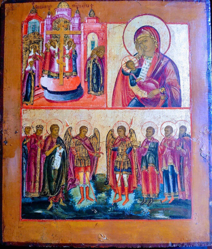 Antique 1880 Russian Icon Of Three Parts