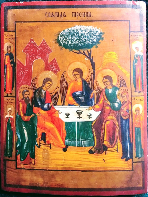 Antique Russian 19C Icon Of The Trinity