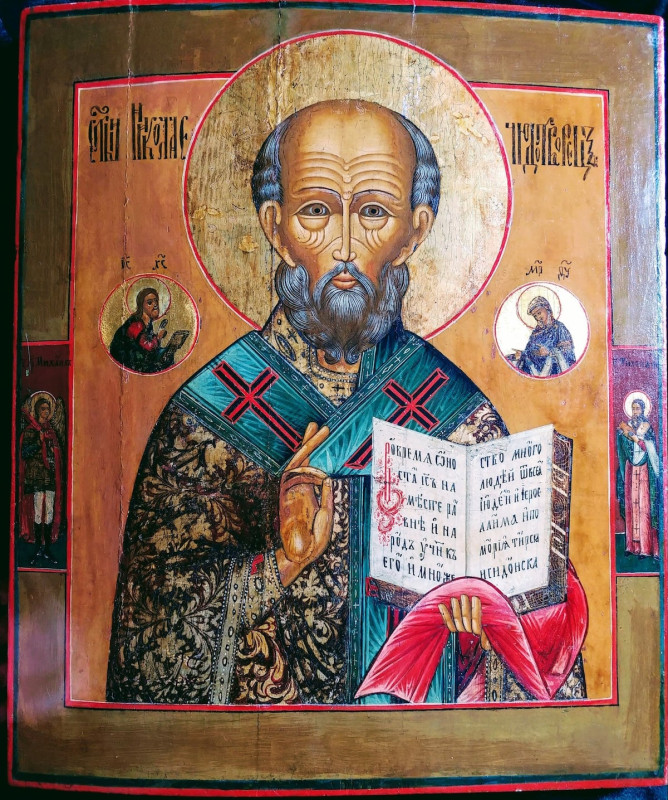 Antique Russian 1860 Icon Of St. Nicholas Yaroslavl