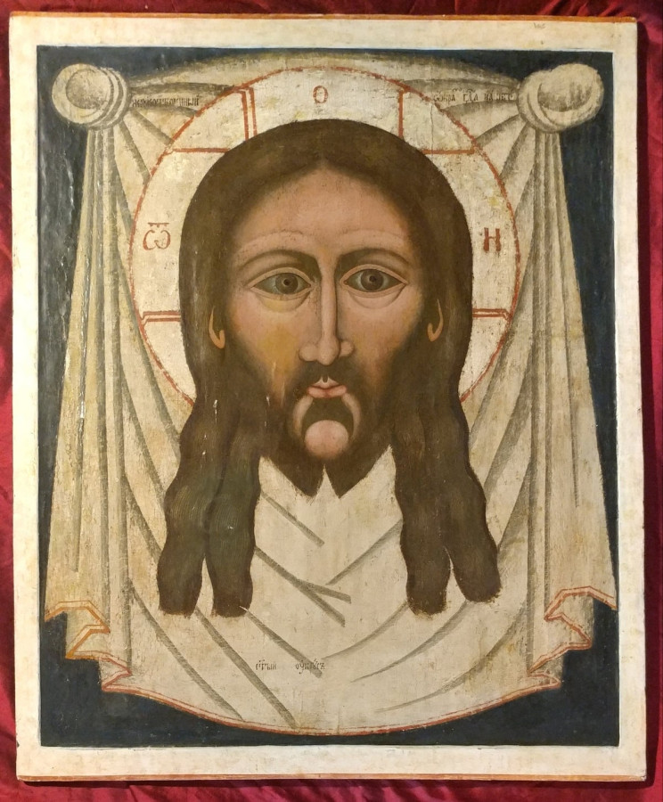 Antique  Monumental 17c Russiandouble-Sided  Icon Of The Mandylion/Baptism