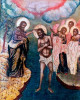 Antique 17C Monumental Russian Icon Of The Baptism Of Christ Kovcheg 69 X 62 Cm