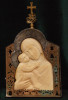 Antique 19C Bone Carved Bronze Russian Icon Of Donskaya Mother Of God