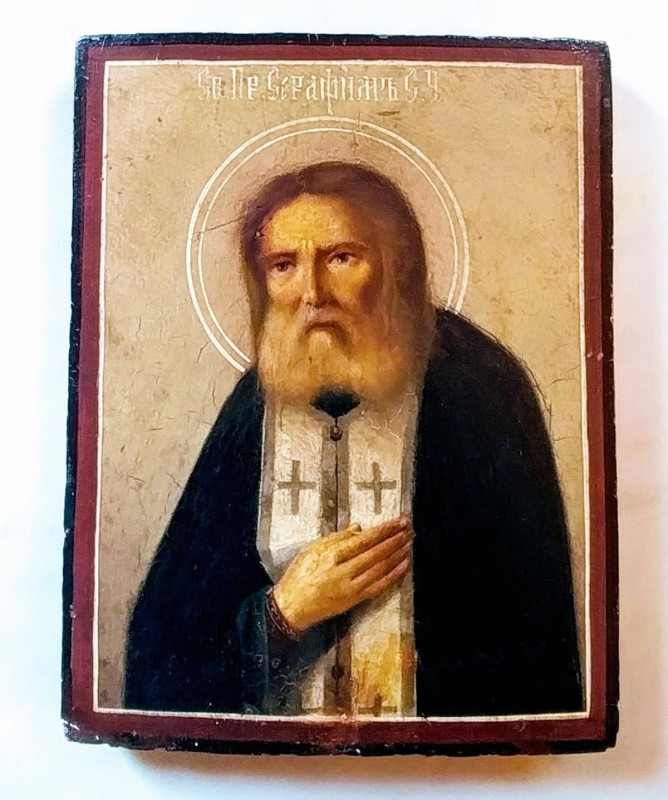 Antique Russian 19C Icon Of Serafim Of Sarov