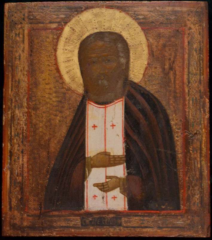 Antique Russian 19C Icon Of Serafim Of Sarov