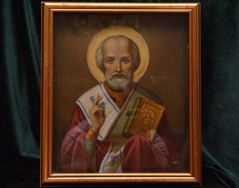 Antique 19C Russian Icon Of St. Nicholas