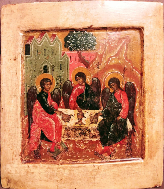 Antique 17c Russian icon of The Trinity kovcheg