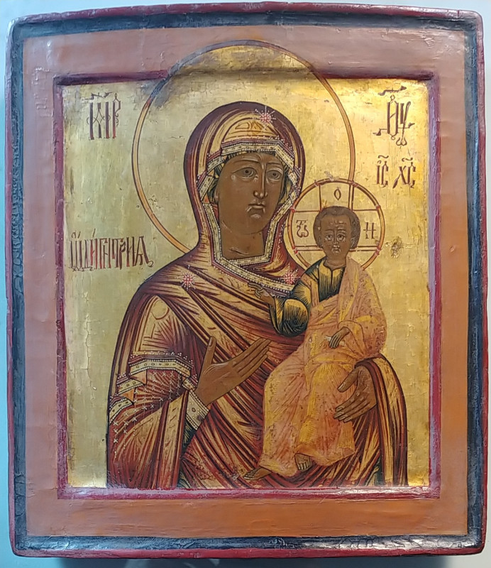 Antique 1880s Russian Icon of Smolenskaya Mother of God Kovcheg