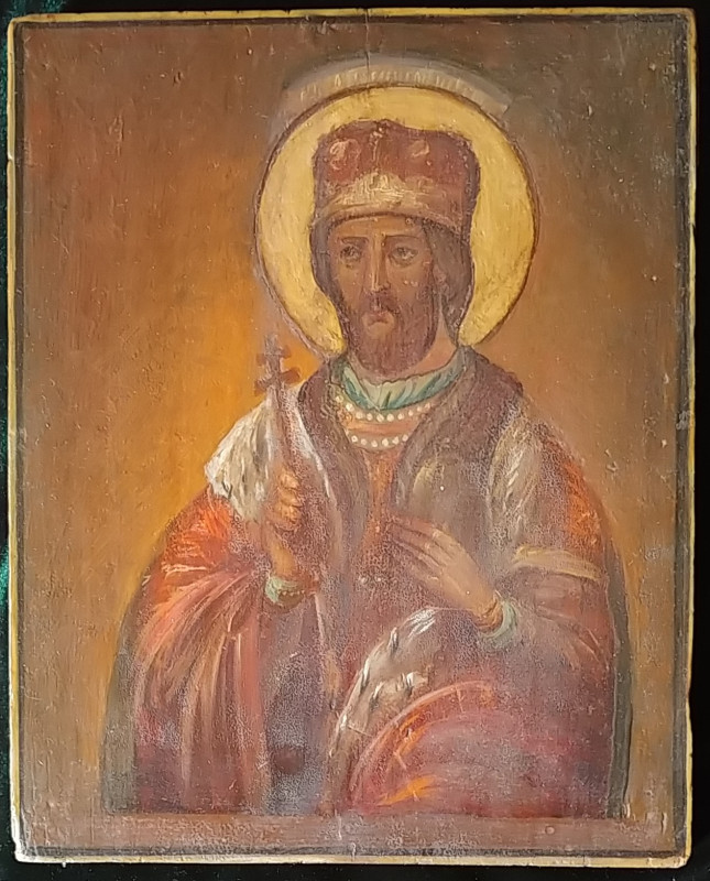 Antique 1880-90s Russian icon of Alexandr Nevsky