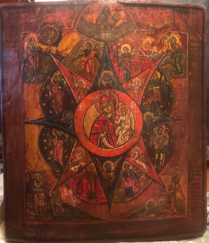 Antique 19c Russian icon of The Burning Bush