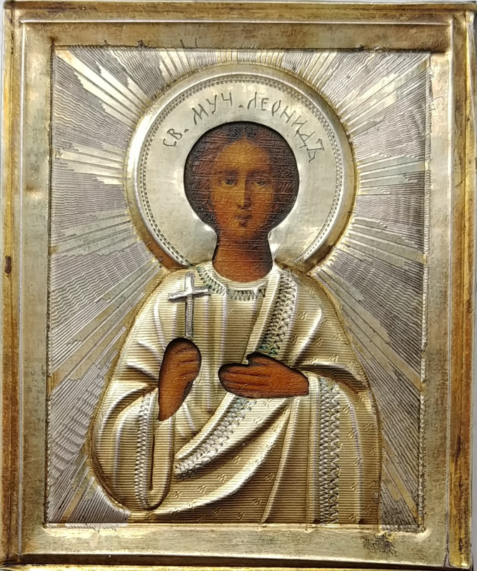 Antique 19c 84 Silver Russian icon of St.Leonid