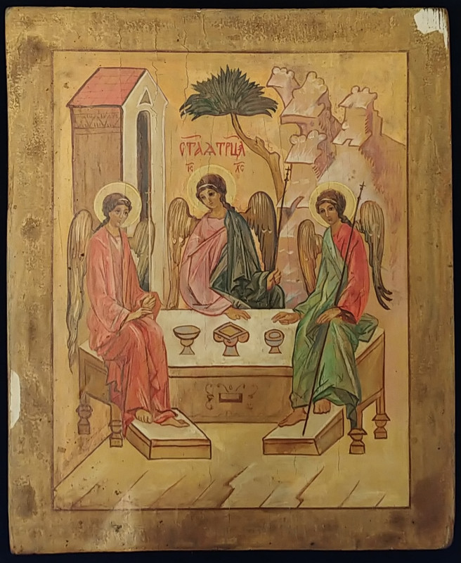 Antique Russian icon of the Trinity