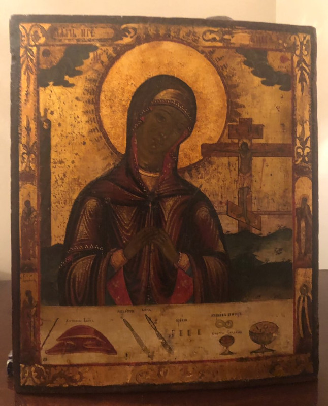 Antique 19c Russian icon of The Mother of God with A Cross
