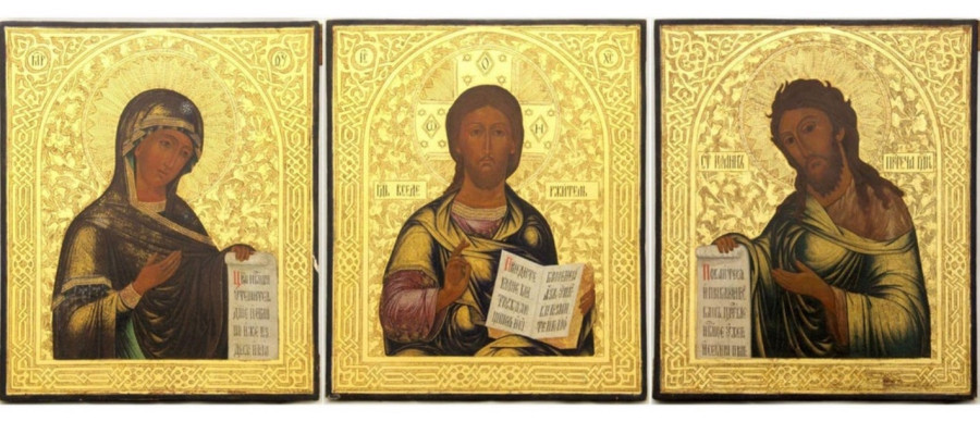 Antique 19c Russian icons of Deesis on Gold