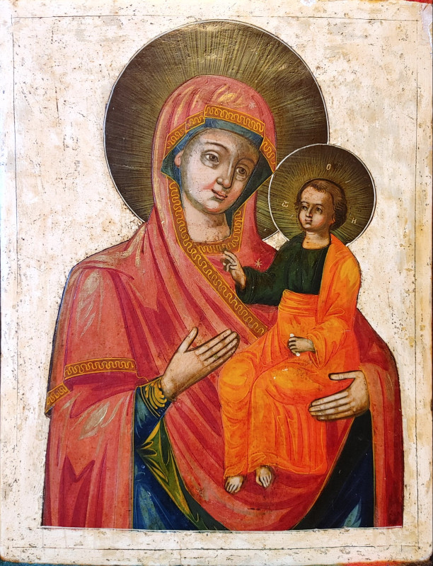 Antique 18-19c Russian Icon of Smolenskaya Mother of God