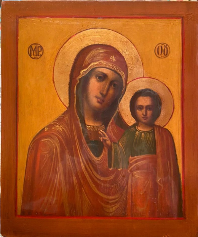 Antique 19c Russian icon of Kazan Mother of God (17224)