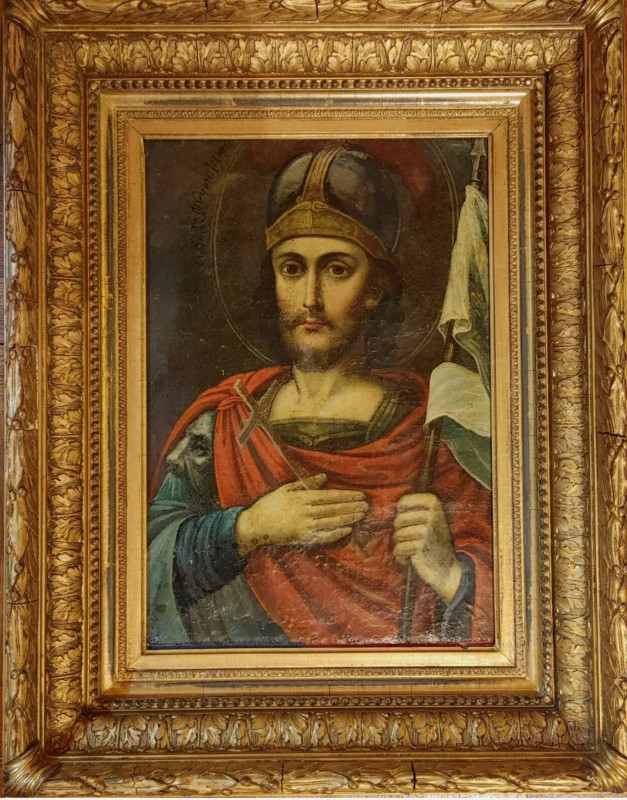 Antique 19 c Russian icon on Canvas John The Warrior