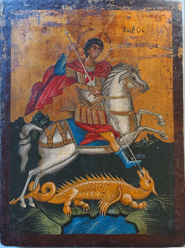 Antique 19c Greek icon of St.George (2418)