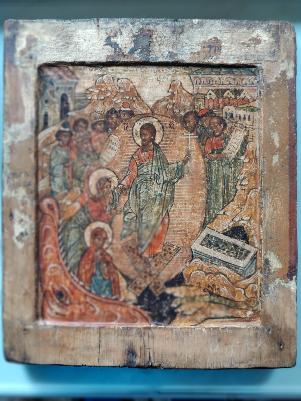 Antique 17c Russian icon of Resurrection (7089)