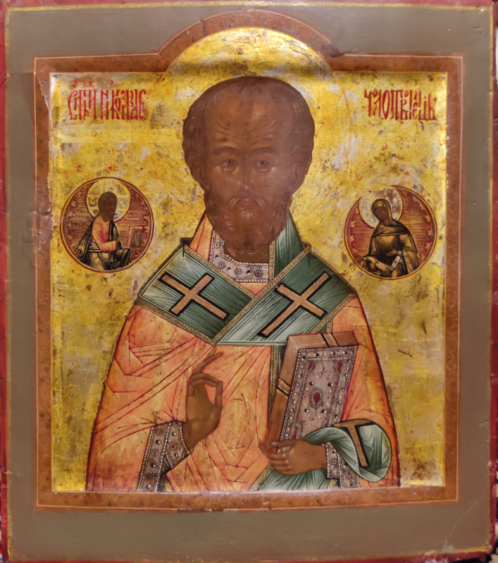 Antique 19 c Russian icon of st.Nicholas(0625)