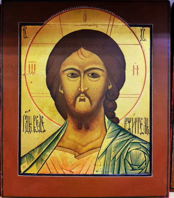 Antique 19c Russian icon of Christ "Grimm Eye"