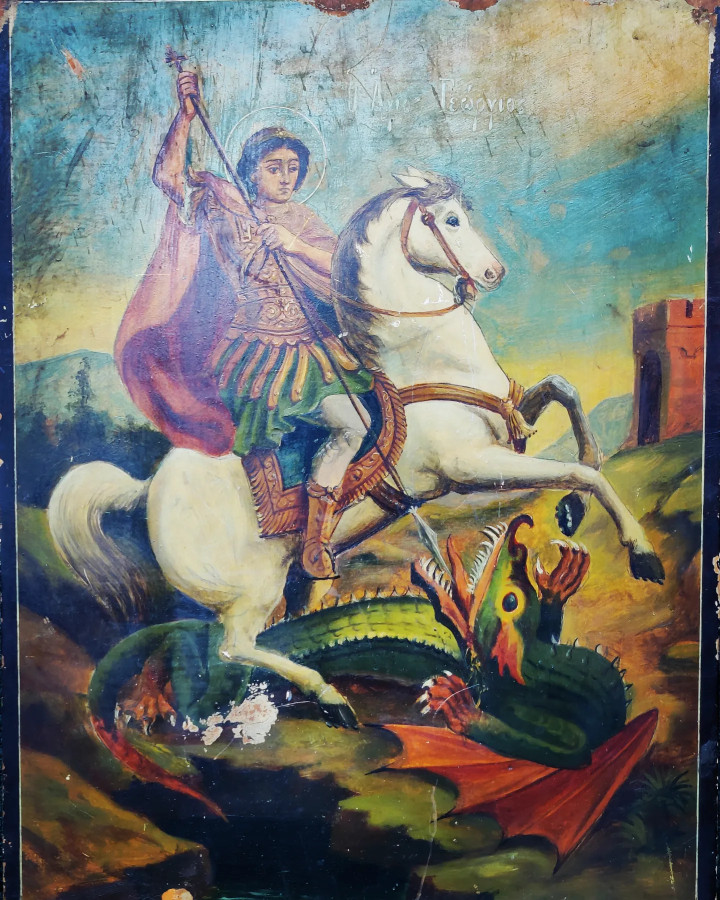 Antique 19c Greek icon of St George