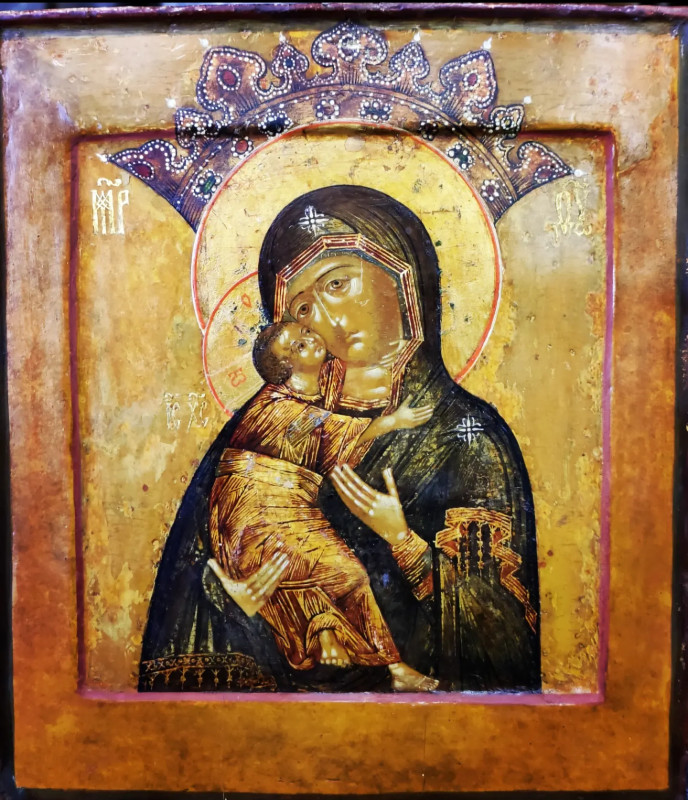 Antique 17c Russian icon of Volokolamskaya