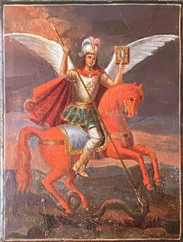 Antique 19c Russian icon of Mihail Academic Style
