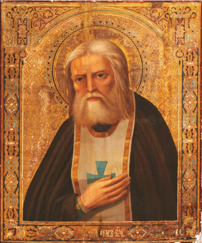 Antique 19c Monumental Russian icon of Seraphim