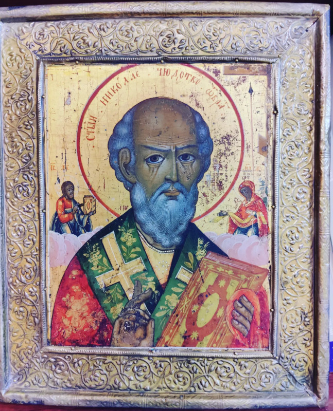 Antique 19c Russian icon of St Nicholas 1239
