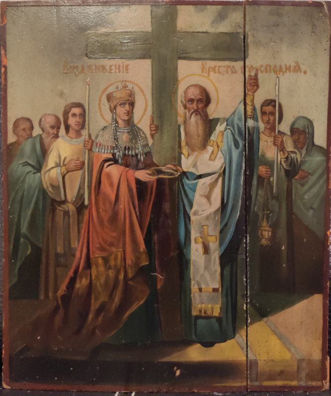 Antique 19c Russian icon of the Elevation of the Cross(1789)