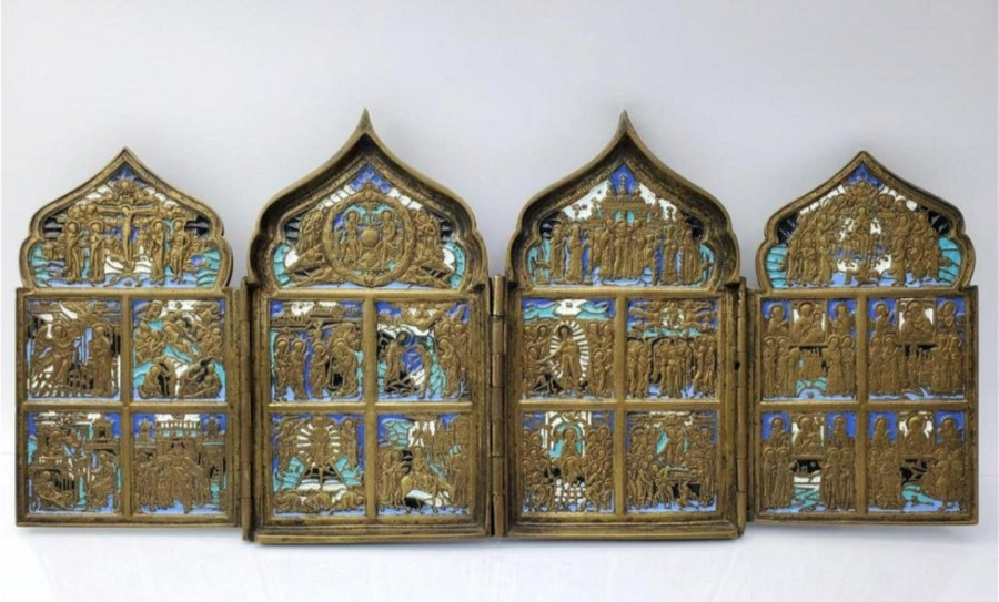 Antique 19c Russian Bronze Enamel Skladen (0545)