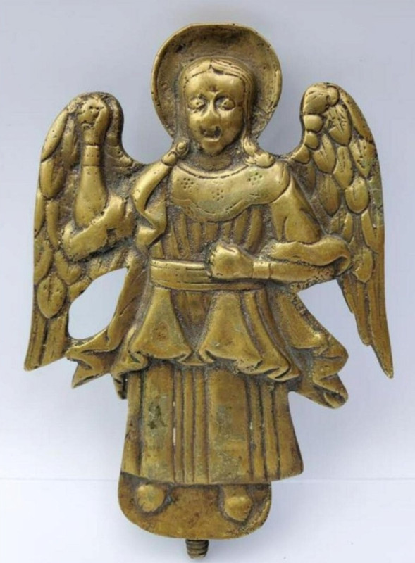 Antique 19c Russian Bronze Icon of Gabriel(0640)