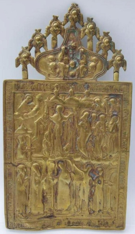 Antique 19c Bronze Icon of Pokrov(0110)