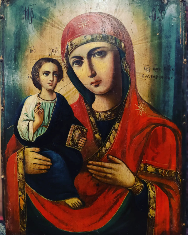 Antique 19c Russian icon of Mother of God (2336)