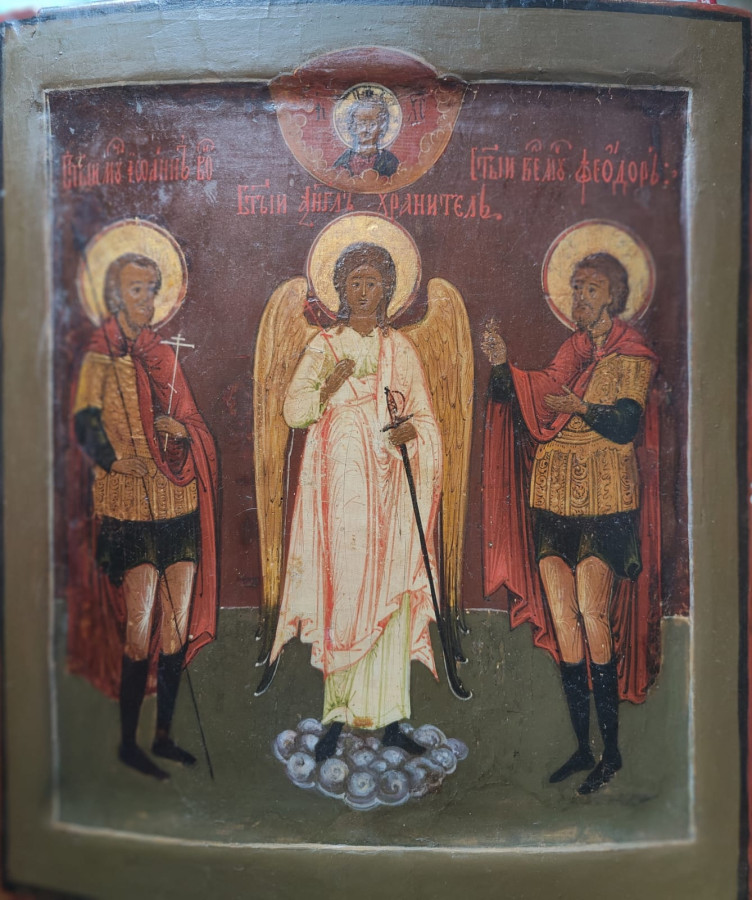 Antique 18C Russian Icon Of The Guardian Angel & Saints Kovcheg