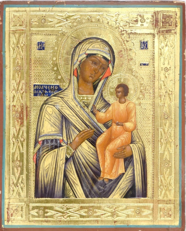Antique 19c Russian icon of Molchenskaya on Gold(12035)