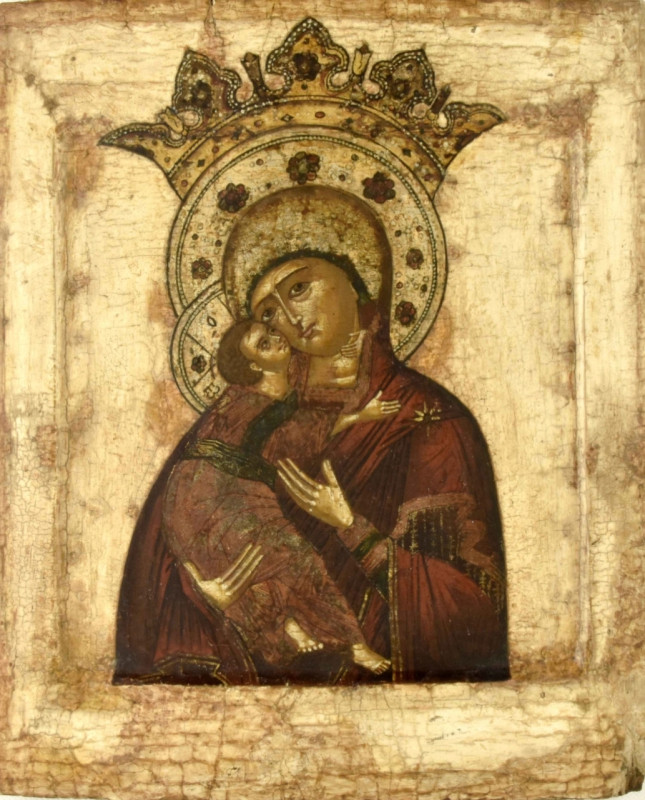 Antique 17c Russian icon of Volokolamskaya(13679)