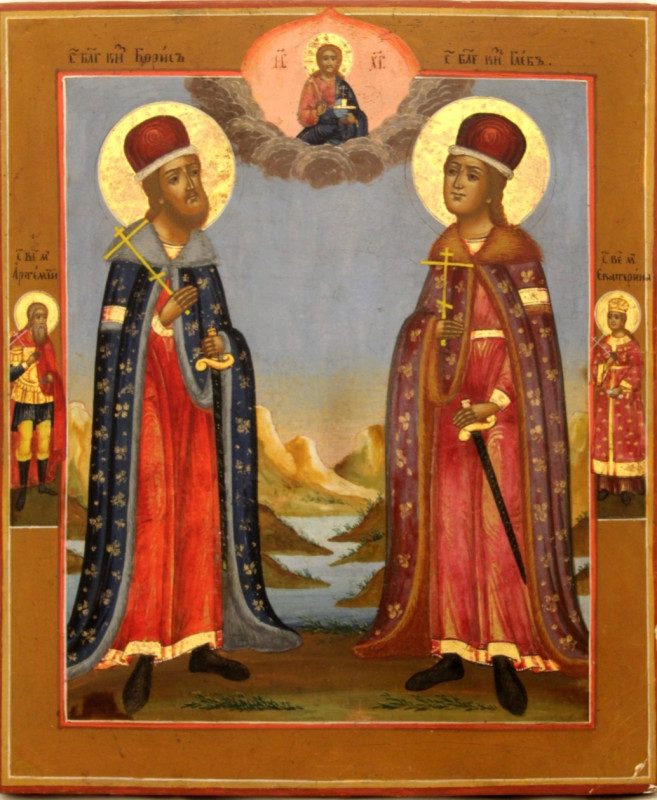 Antique 19c Russian icon of the Boris & Gleb (11036)