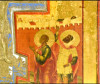 Antique 1800 Russian icon of Cross & Saints (13662)