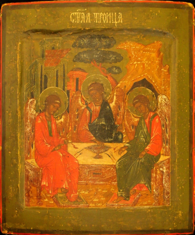 Antique 17c Russian icon of the Trinity (66625)