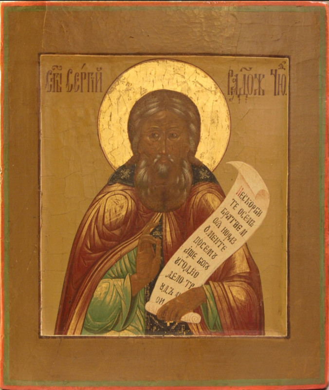 Antique 19c Russian icon of St.Sergiy of Radonezhsk(63421)