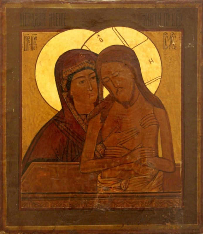 Antique 19c Russian icon of "Don't Weep for me Mother"(10000)