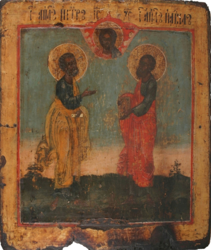 Antique 17c Russian icon of Peter & Paul (24531)