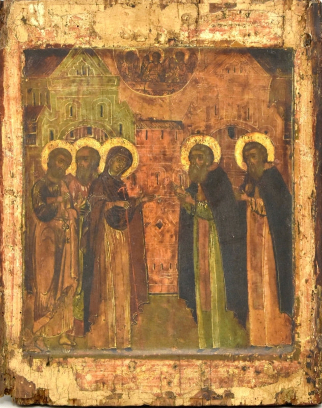 Antique 16c Russian icon of the Appearance of the Mother of God (11666)