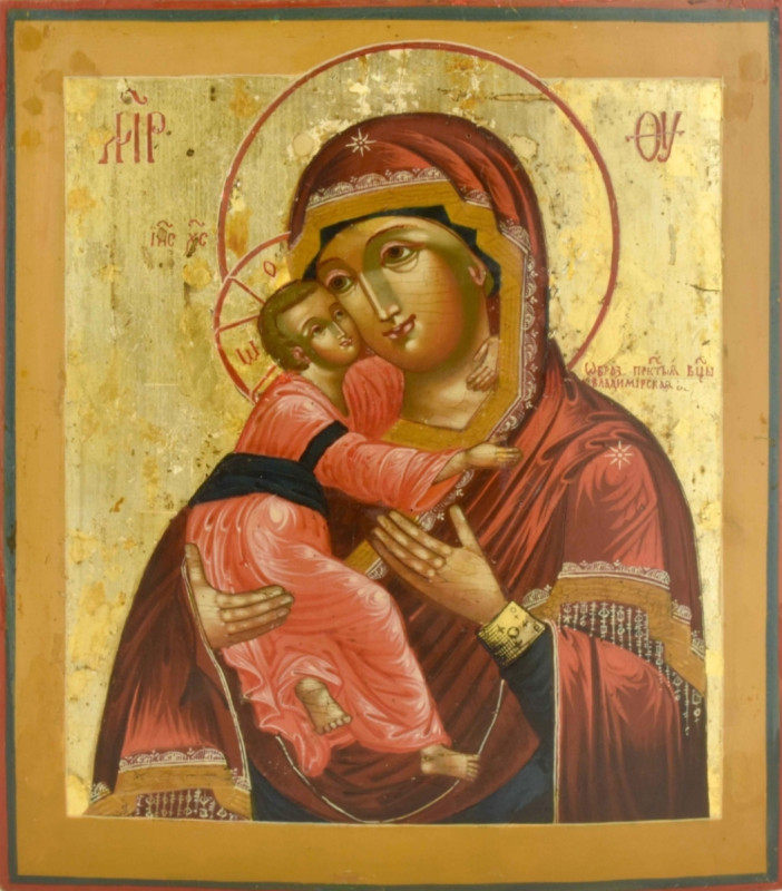 Antique 19c Russian icon of Vladimir (13819)