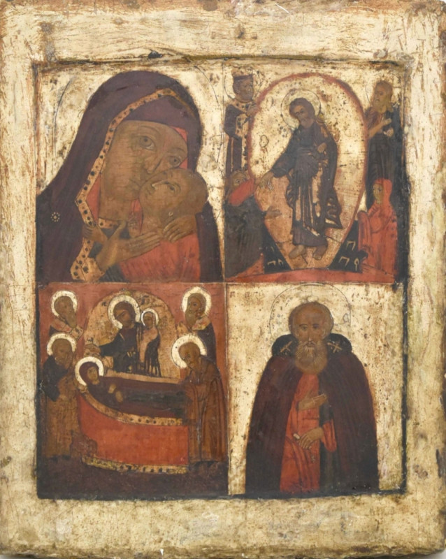 Antique 17c Russian icon of Four Parts (12696)