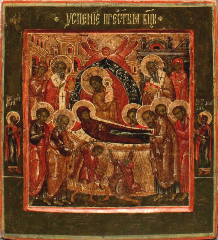 Antique 18c Russian icon of Dormition (54533)