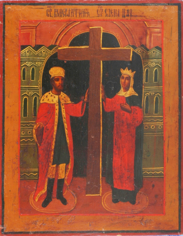 Antique 19c Russian icon of Konstantine & Elena(25045)