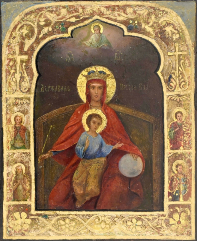 Antique 19c Russian icon of Derzhavnaya (12033)