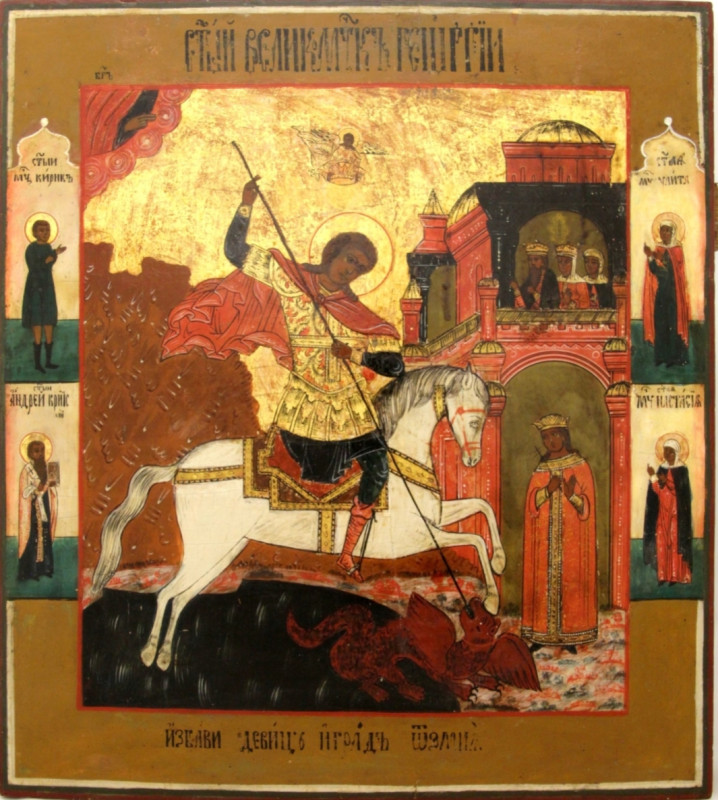 Antique 19c Russian icon of St George (11290)